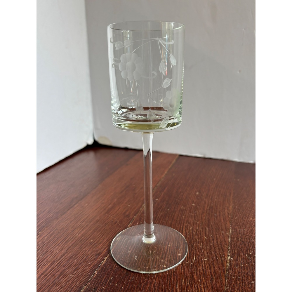 Vintage Etched Floral Glass Cordial Stemware Long Stem Liqueur Aperitif Glass